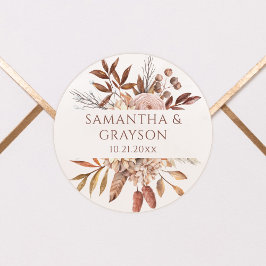 Terracotta Rust Flowers Boho Herfst Foliage Weddin Ronde Sticker