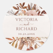 Terracotta Rust Flowers Boho Herfst Foliage Weddin Ronde Sticker (Voorkant)