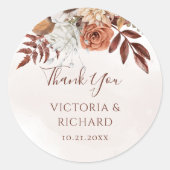 Terracotta Rust Flowers Boho Herfst Foliage Weddin Ronde Sticker (Voorkant)