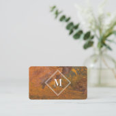Terracotta Rust Metallic Texture Monogram Initial Visitekaartje (Staand voorkant)