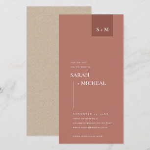 TERRACOTTA RUST MONOGRAM BEWAREN DE DATUM INVITE BEDANKKAART