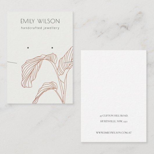 Terracotta Rust Palm Leafy Sketch Earring Ketting Visitekaartje (Voorkant / Achterkant)
