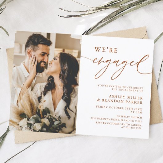 Terracotta Rust Photo Engagement Party Invitation