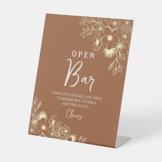 Terracotta Rust Wedding Open Bar Reclamebord Met Voetstuk (Voorkant)