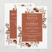 Terracotta Rustic Bloem QR Code Bruiloft Kaart (Voorkant / Achterkant)