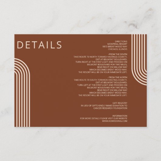 Terracotta Rustic Boho Arched Modern Wedding Informatiekaartje (Voorkant)