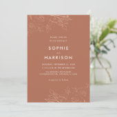 Terracotta Rustic Boho Floral Modern Wedding Invit Kaart (Staand voorkant)