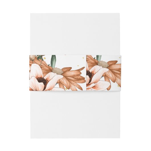 Terracotta Rustic Floral Gold Elegant Chic Uitnodigingen Wikkel (Achterkant Voorbeeld)