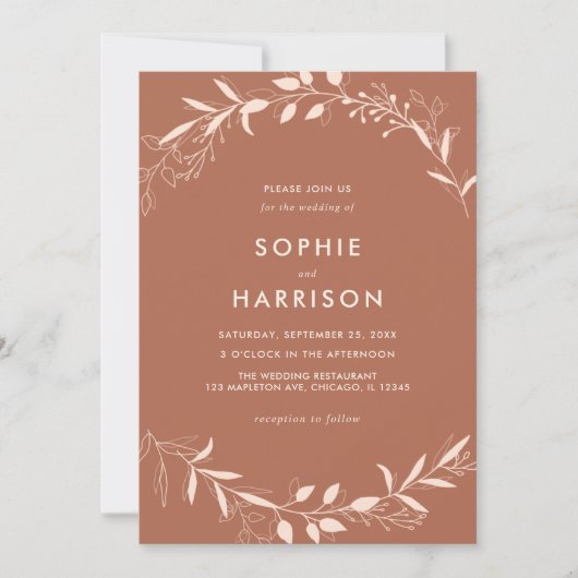 Terracotta Rustic Floral Modern Wedding Kaart (Voorkant)