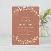 Terracotta Rustic Floral Modern Wedding Kaart (Staand voorkant)