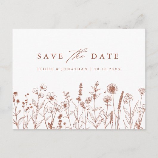 Terracotta Rustic Herfst Wildflower Bewaar de datu Briefkaart (Voorkant)