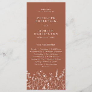 Terracotta Rustic Herfst Wildflower Wedding Progra Programma