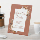 Terracotta Rustic Modern Floral Signature Drinken Reclamebord Met Voetstuk (Insitu)