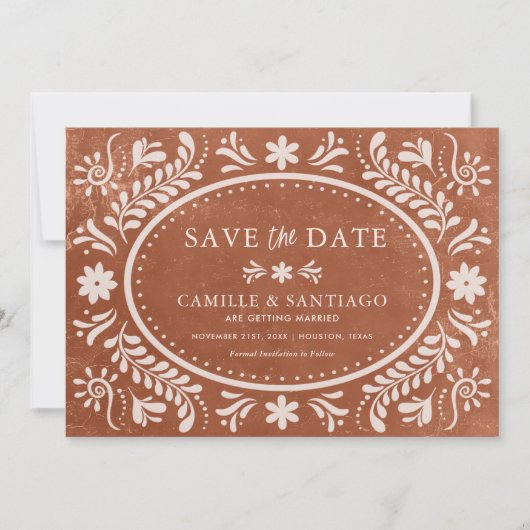 Terracotta Rustic Papel Picado Bewaar de datum Save The Date (Voorkant)