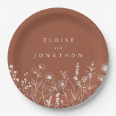 Terracotta Rustieke Bloemen Herfst Wildflower Huwe Papieren Bordje (Voorkant)
