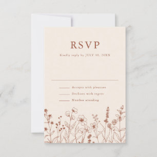 Terracotta Rustieke Bloemen Herfst Wildflower Huwe RSVP Kaartje