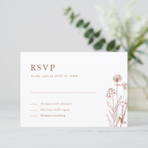 Terracotta Rustieke Bloemen Herfst Wildflower Huwe RSVP Kaartje
