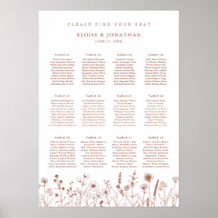 Terracotta Rustieke Bloemen Trouwstoel Grafiek Poster