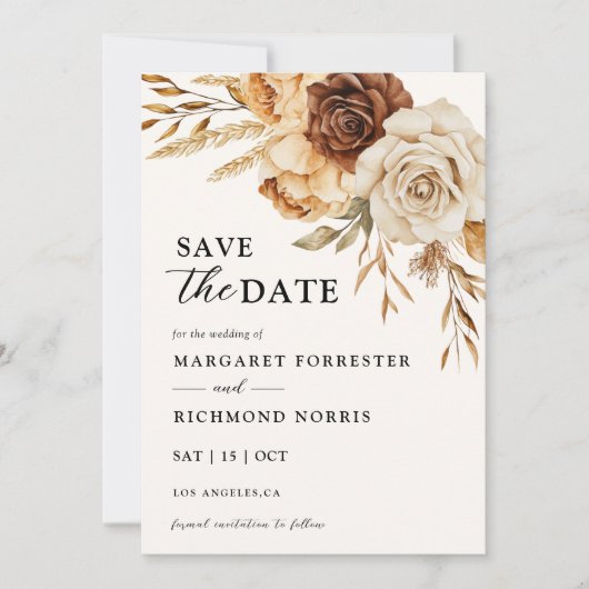 Terracotta rustieke bloemenbruiloft Save the Date Kaart (Voorkant)