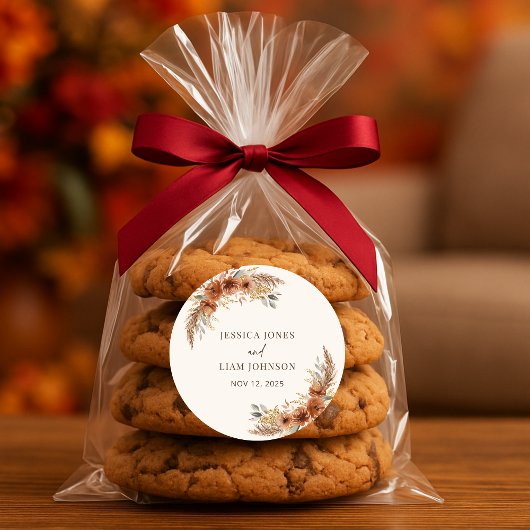 Terracotta Rustieke Herfst Bloemen Huwelijksgunste Ronde Sticker