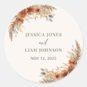 Terracotta Rustieke Herfst Bloemen Huwelijksgunste Ronde Sticker (Voorkant)