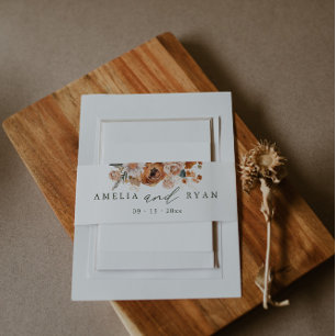 Terracotta Sage Boho Floral Uitnodigingen Wikkel