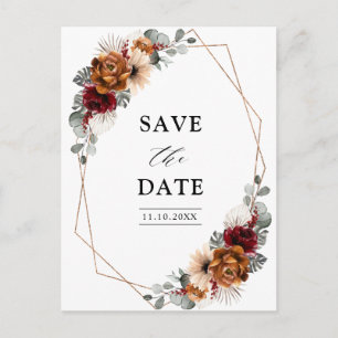 Terracotta Sage Burgundy Floral Geometric Wedding Briefkaart