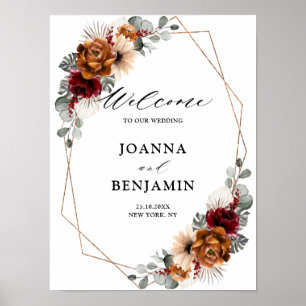 Terracotta Sage Burgundy Geometric Wedding Welkom Poster