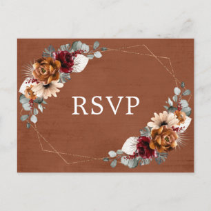 Terracotta Sage Burgundy Greenery Geometric RSVP Briefkaart
