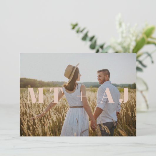 Terracotta Save the Date Monogram Overlay Photo (Staand voorkant)