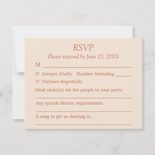 Terracotta Script Guest Choices Bruiloft RSVP Kaar (Voorkant)