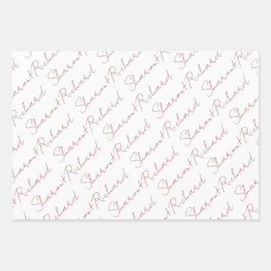 Terracotta script kalligrafie namen bruiloft inpakpapier vel (Voorkant 2)