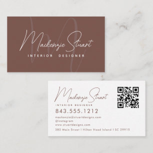 Terracotta Script QR Code Monogram Modern Visitekaartje