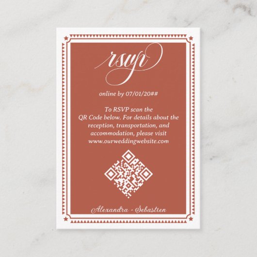 Terracotta Script RSVP Online QR Code Wedding Informatiekaartje (Voorkant)