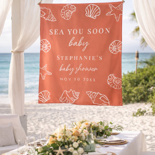 Terracotta Sea You Soon Strand Baby Shower Achterg Wandkleed
