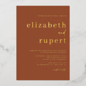 Terracotta Serif Script Minimalistische bruiloft Folie Uitnodiging (Voorkant)