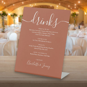 Terracotta Signature Script Trouwdrankenmenu Reclamebord Met Voetstuk