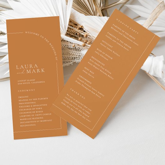 Terracotta Simple Arch Minimalist Wedding Program