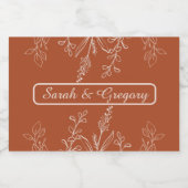 Terracotta Simple Boho Floral Sparkling Wijnetiket (Enkel label)