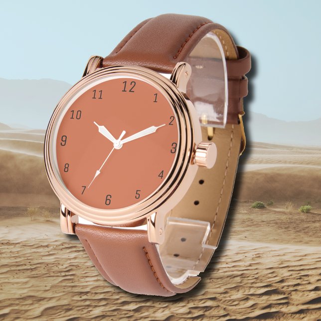 Terracotta Sinaasappel Effen Kleur Warm & Aards On Horloge (Creator heeft geüpload)