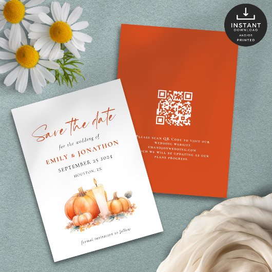 Terracotta Sinaasappel Pompoenen Kaars QR Code Bru Save The Date