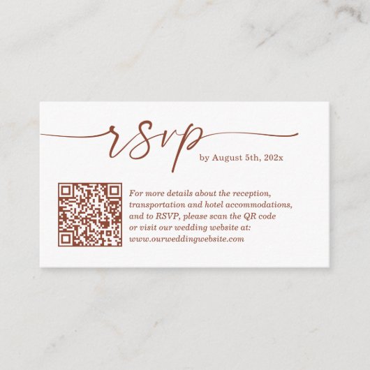 Terracotta Small Wedding RSVP Website QR Code Informatiekaartje (Voorkant)