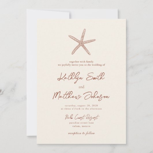Terracotta Starfish strand bestemming bruiloft Kaart (Voorkant)