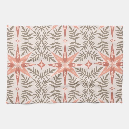 Terracotta Stars & Vines Boho Pattern Theedoek (Horizontaal)