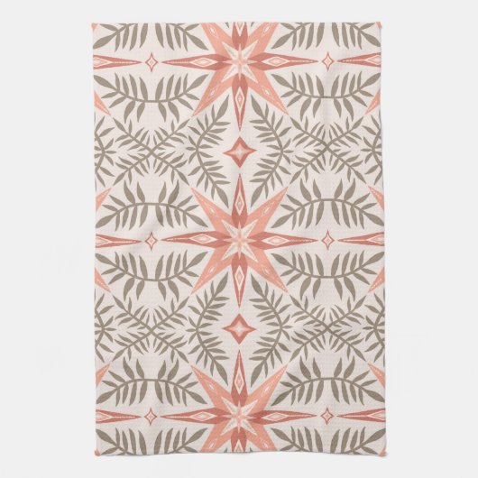 Terracotta Stars & Vines Boho Pattern Theedoek (Verticaal)