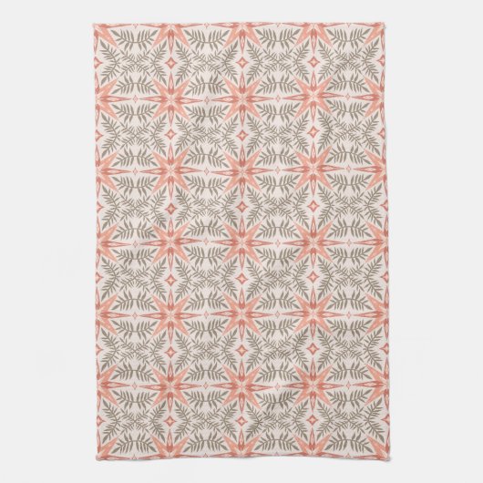 Terracotta Stars & Vines Boho Pattern Theedoek (Verticaal)