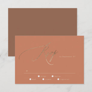 Terracotta Stof Oranje Elegante Boho Gouden Trouwd RSVP Kaartje