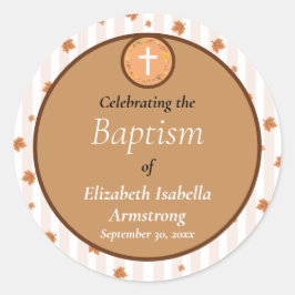 Terracotta Streep en Bladkrans Herfst Doop Ronde Sticker