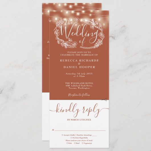 Terracotta String Lights Alles In Een Bruiloft Kaart (Voorkant / Achterkant)