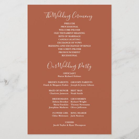 Terracotta String programme de mariage (Dos)